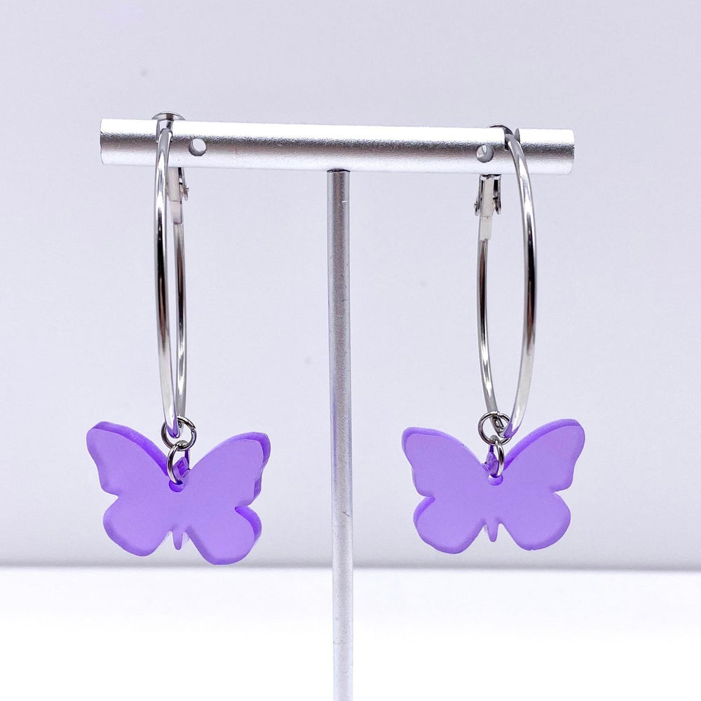 Purple Butterfly Hoops- Spring Earrings-Earrings-Inspired by Justeen-Women's Clothing Boutique