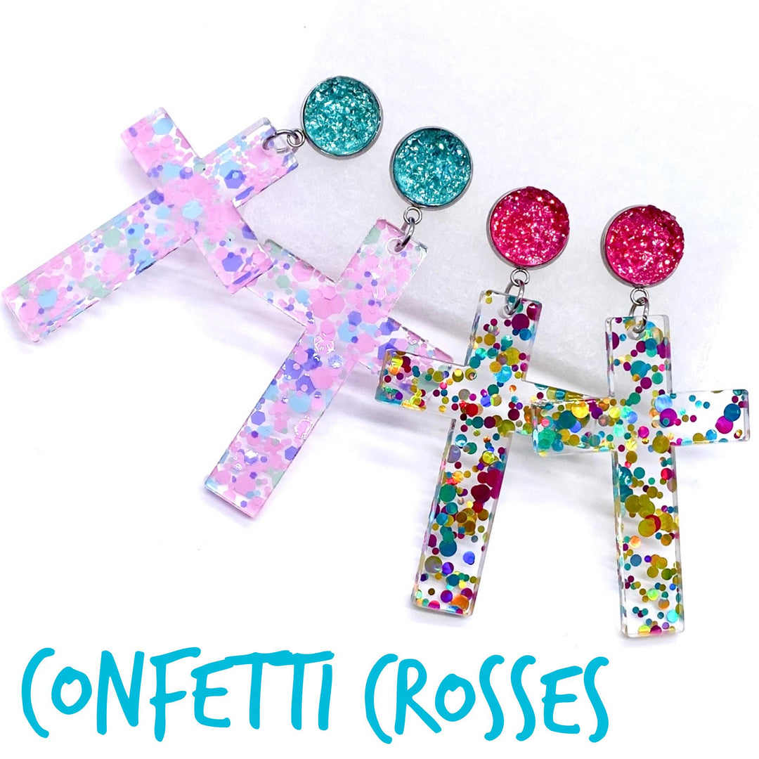 2.5" Confetti Cross Acrylic Dangles - Easter Earrings-Earrings-Inspired by Justeen-Women's Clothing Boutique