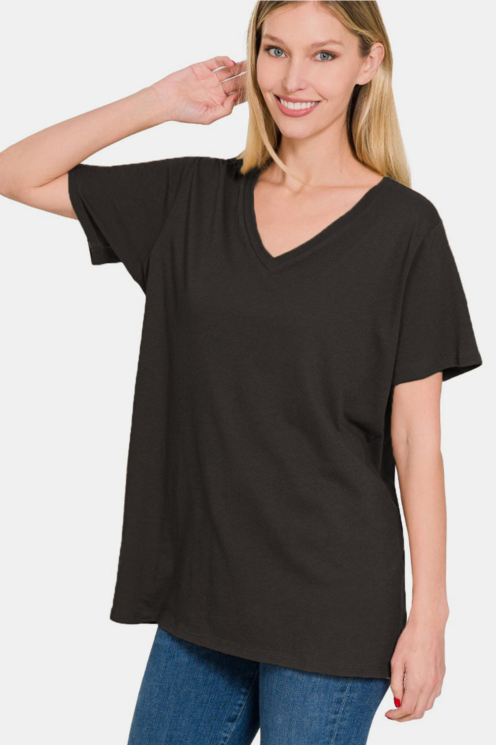 Zenana Full Size V-Neck Short Sleeve T-Shirt-100 Short Sleeve Tops-Inspired by Justeen-Women's Clothing Boutique