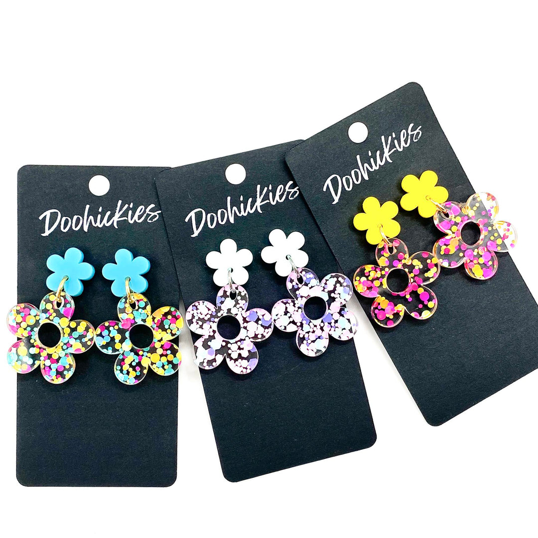 1.5" Confetti Daisy Dangles - Summer Acrylic Earrings-Earrings-Inspired by Justeen-Women's Clothing Boutique