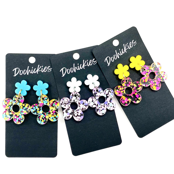 1.5" Confetti Daisy Dangles - Summer Acrylic Earrings-Earrings-Inspired by Justeen-Women's Clothing Boutique