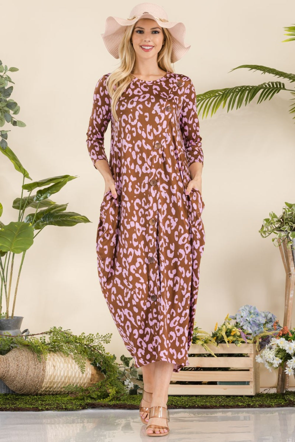 Celeste Full Size Leopard Contrast Dress with Pockets-Dresses-Inspired by Justeen-Women's Clothing Boutique