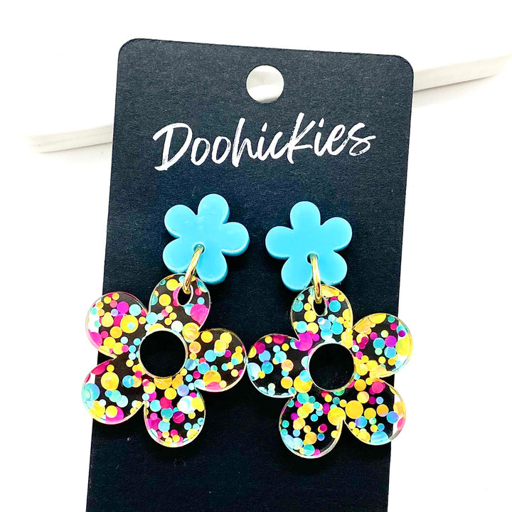 1.5" Confetti Daisy Dangles - Summer Acrylic Earrings-Earrings-Inspired by Justeen-Women's Clothing Boutique