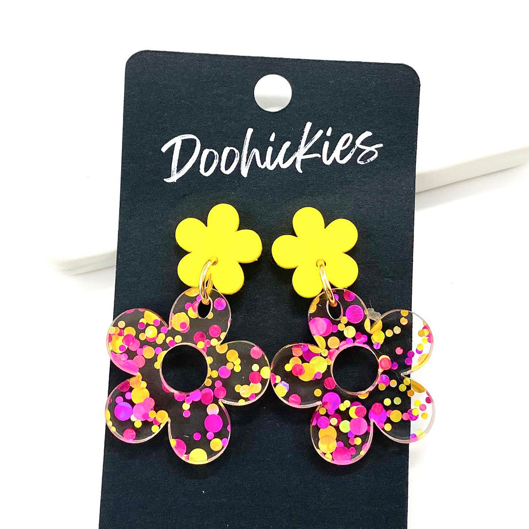 1.5" Confetti Daisy Dangles - Summer Acrylic Earrings-Earrings-Inspired by Justeen-Women's Clothing Boutique