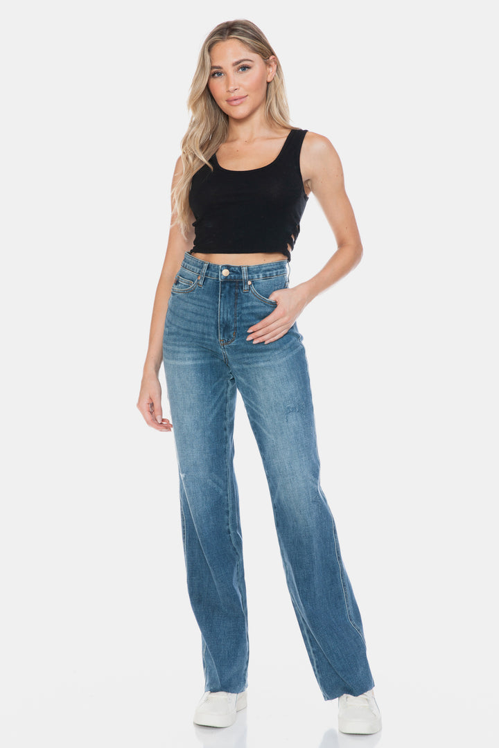 Judy Blue Full Size Tummy Control Cut Raw Hem Straight Jeans-Denim-Inspired by Justeen-Women's Clothing Boutique