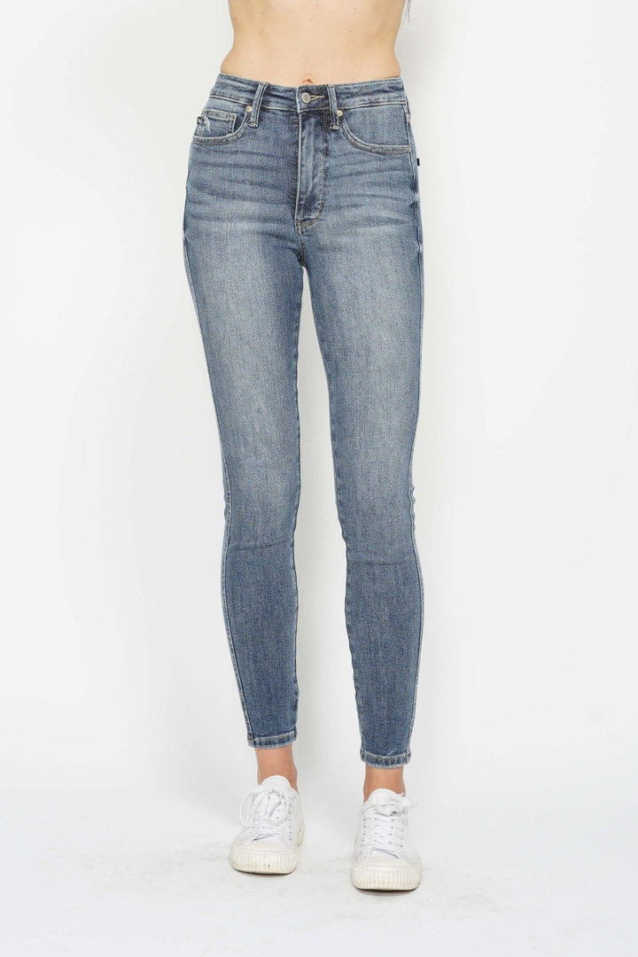 Judy Blue Full Size Tummy Control Contrast Wash Skinny Jeans-Denim-Inspired by Justeen-Women's Clothing Boutique