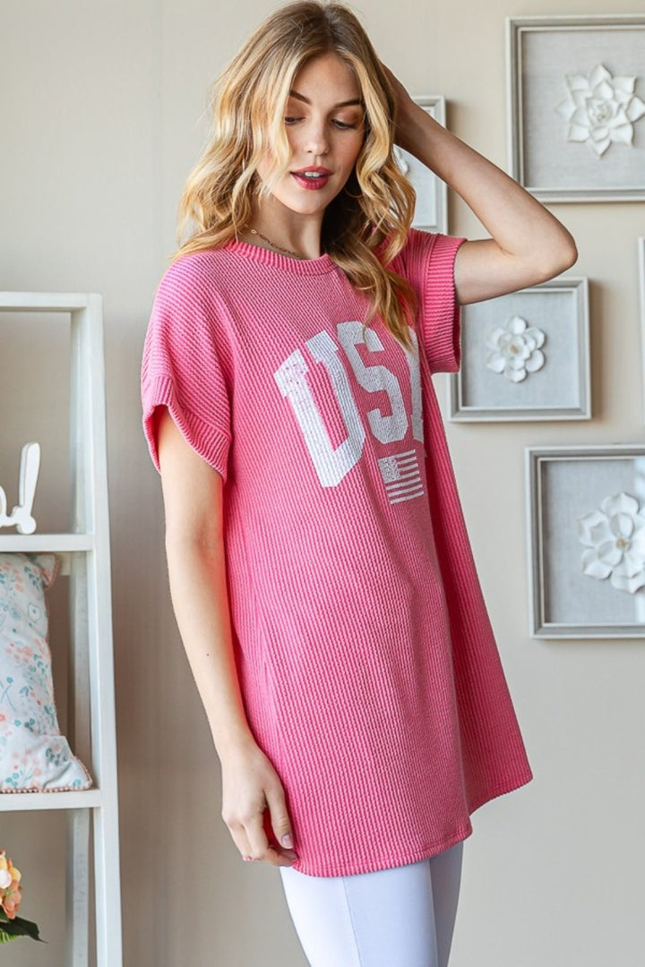 Heimish Full Size USA Graphic Short Sleeve Ribbed Top-100 Short Sleeve Tops-Inspired by Justeen-Women's Clothing Boutique