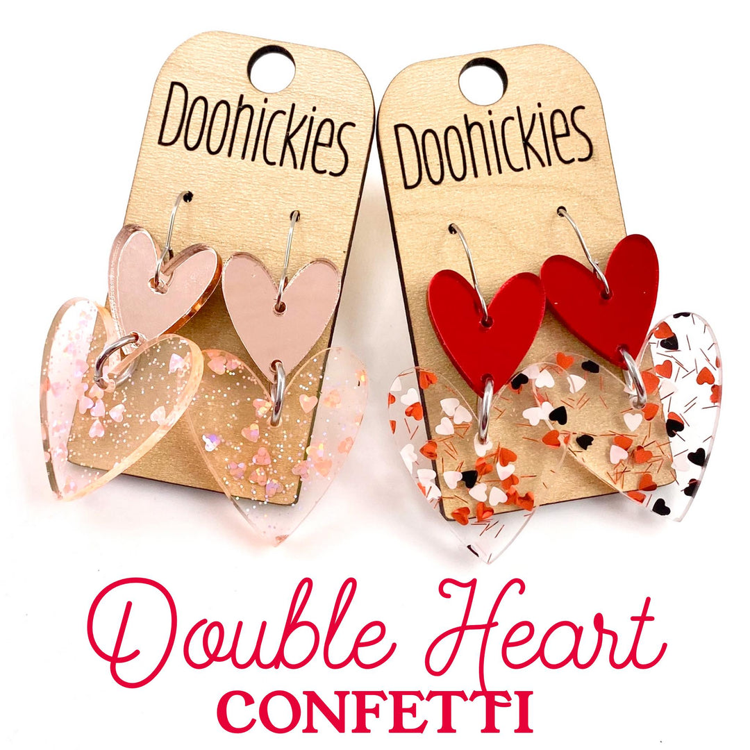 Double Heart Confetti Love Hearts - Valentines Acrylic Earrings-Earrings-Inspired by Justeen-Women's Clothing Boutique