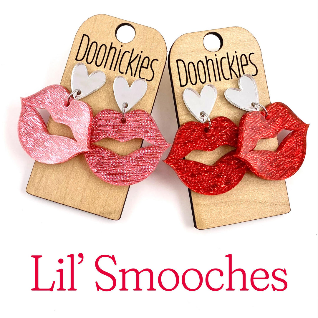 Lil' Sparkly Saffiano Smooches Dangles - Valentines Acrylic Earrings-Inspired by Justeen-Women's Clothing Boutique