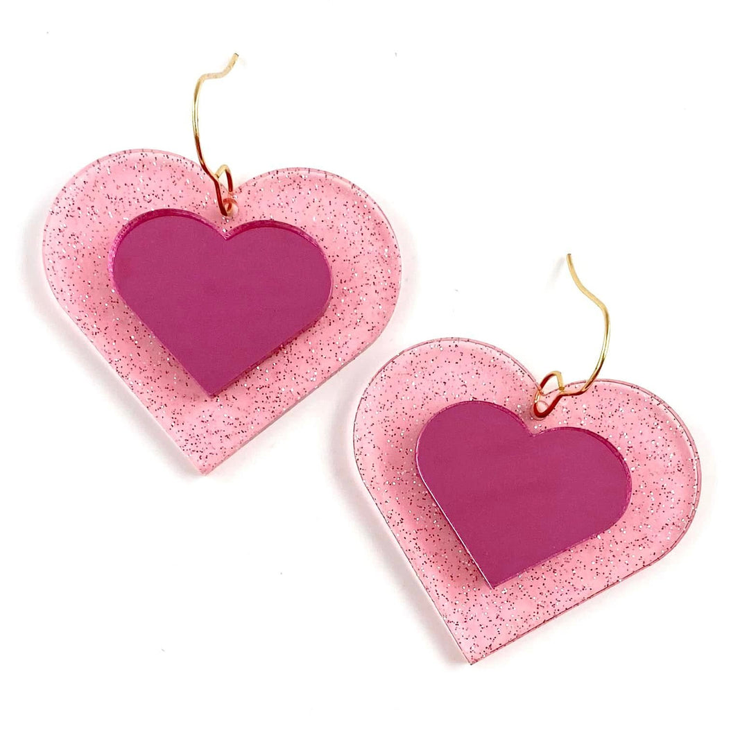 3-D Sparkle Hearts - Valentines Acrylic Earrings-Earrings-Inspired by Justeen-Women's Clothing Boutique