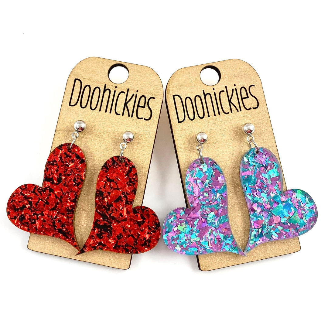 Lil' Chunky Glitter Swoopy Acrylic Hearts - Valentines Earrings-Earrings-Inspired by Justeen-Women's Clothing Boutique