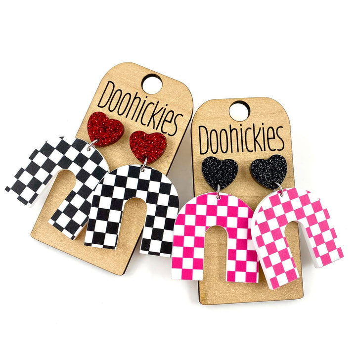 Checkered Rainbow Love Acrylic Valentines Earrings-Inspired by Justeen-Women's Clothing Boutique