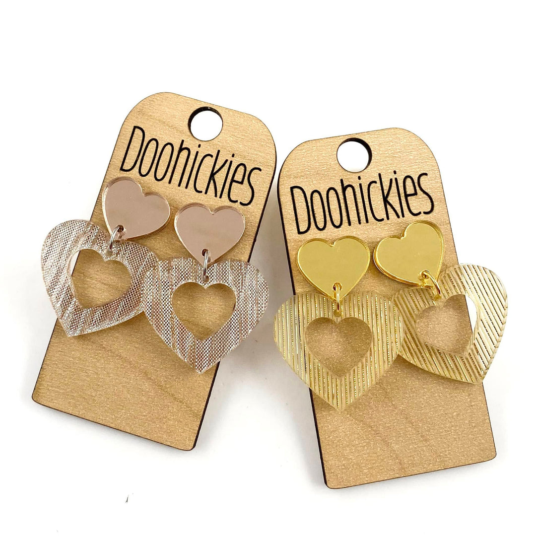 Shimmer Rain Double Cut Out Heart Acrylic Dangles Valentines Earrings-Earrings-Inspired by Justeen-Women's Clothing Boutique