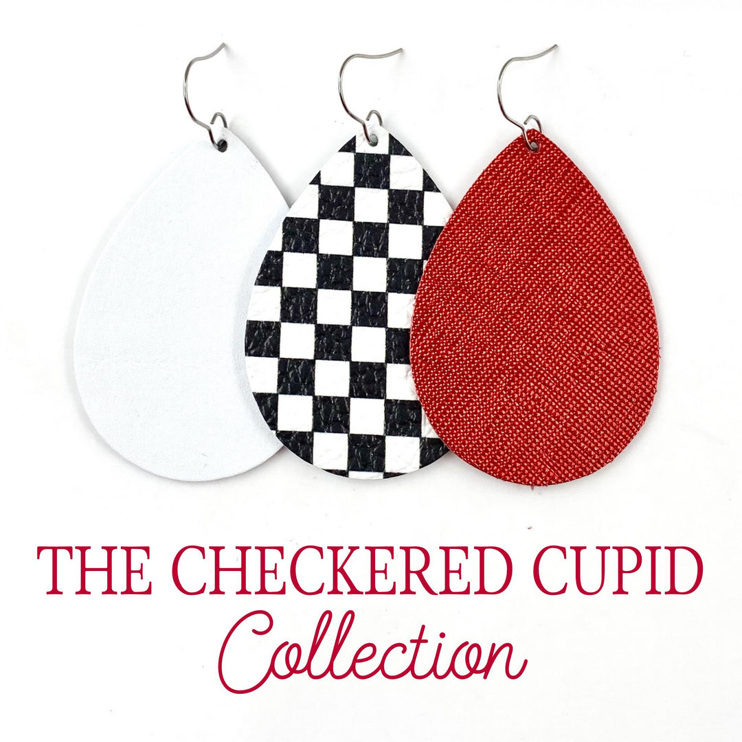 2.5" The Checkered Cupid Mini Collection - Valentines Leather Earrings-Inspired by Justeen-Women's Clothing Boutique