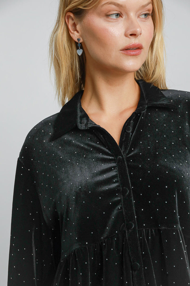 Umgee Full Size Polka Dot Button Up Half Sleeve Shirt-100 Short Sleeve Tops-Inspired by Justeen-Women's Clothing Boutique