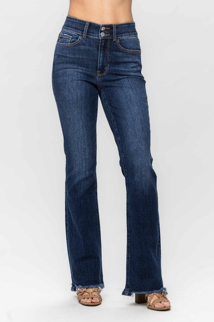 Judy Blue Full Size Frayed Hem Bootcut Jeans-Denim-Inspired by Justeen-Women's Clothing Boutique