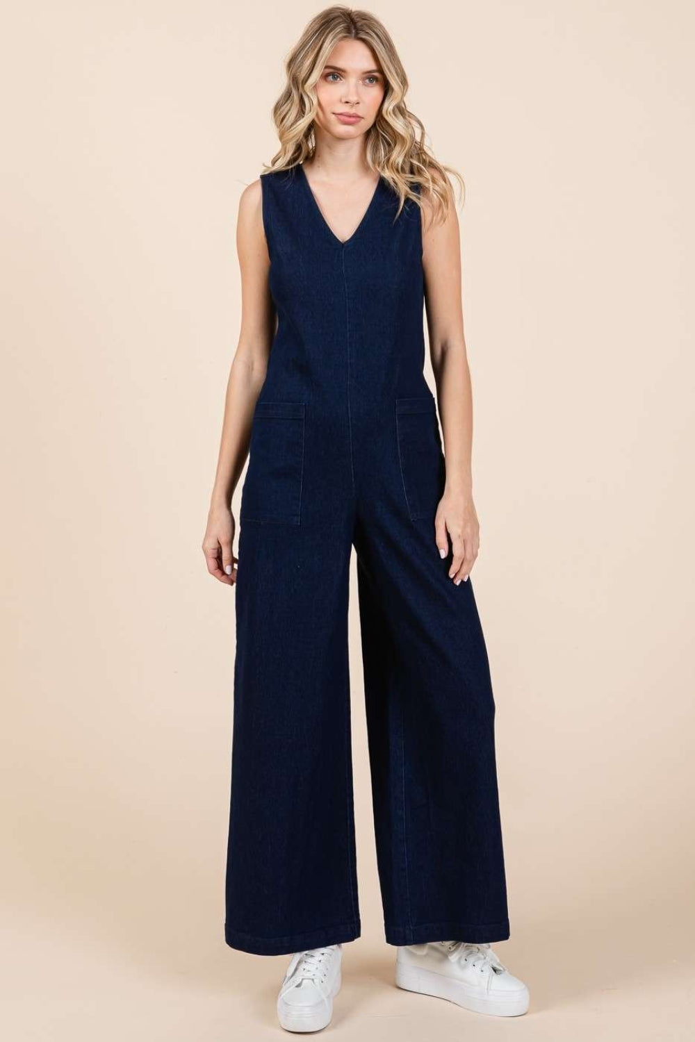 Mittoshop Sleeveless Wide Leg Denim Jumpsuit-Jumpsuits & Rompers-Inspired by Justeen-Women's Clothing Boutique in Chicago, Illinois