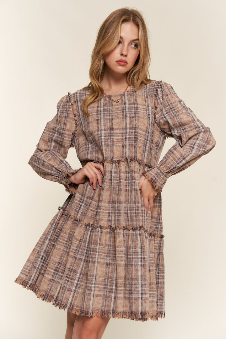 And The Why Full Size Washed Frayed Tiered Plaid Dress-Dresses-Inspired by Justeen-Women's Clothing Boutique