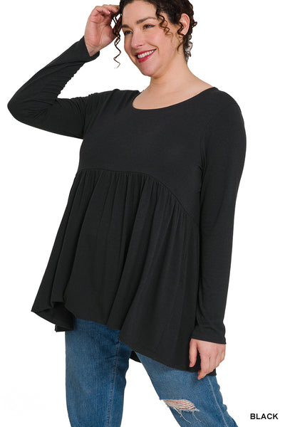 Liliana Long Sleeve Shirring Top-Long Sleeve Tops-Inspired by Justeen-Women's Clothing Boutique in Chicago, Illinois