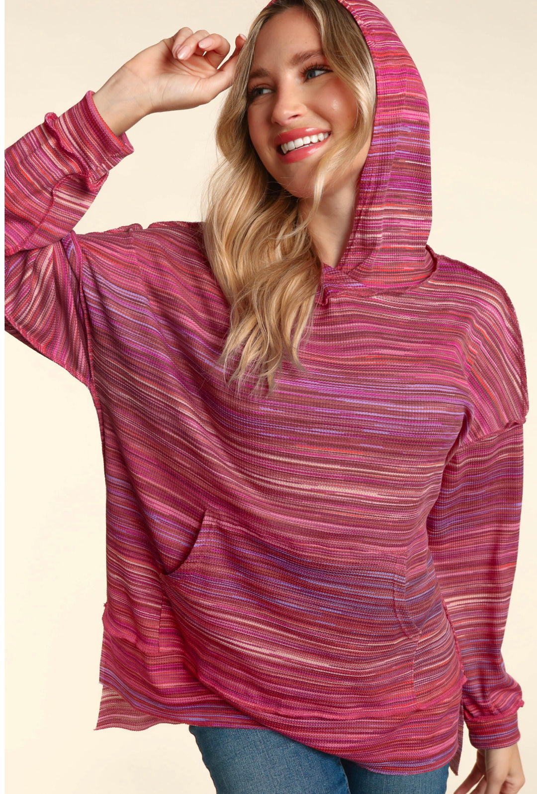 Ginny Multicolor Pullover Kangaroo Pocket Sweatshirt-Sweaters/Sweatshirts-Inspired by Justeen-Women's Clothing Boutique in Chicago, Illinois