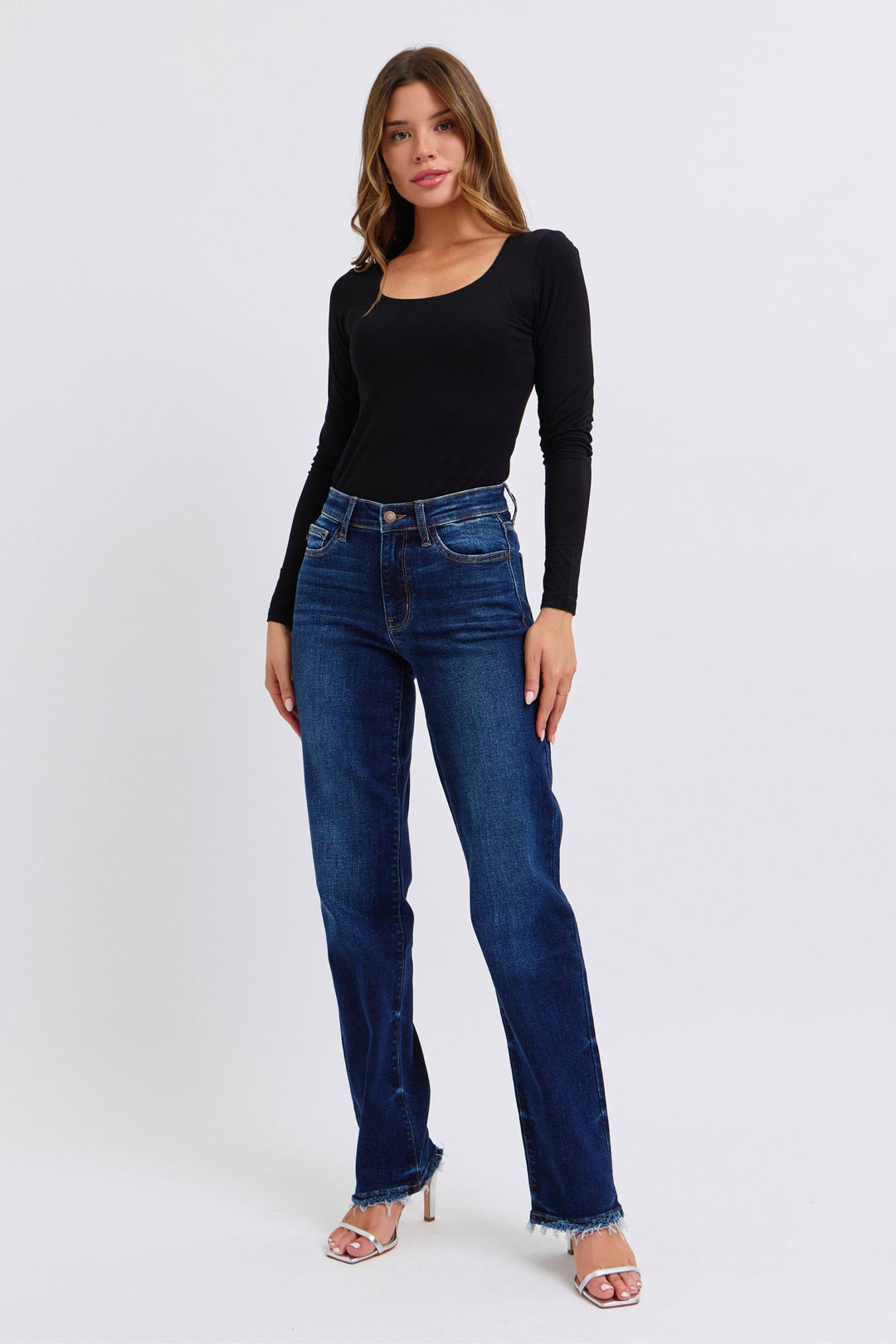 Judy Blue Full Size Raw Hem Straight Leg Jeans-Denim-Inspired by Justeen-Women's Clothing Boutique