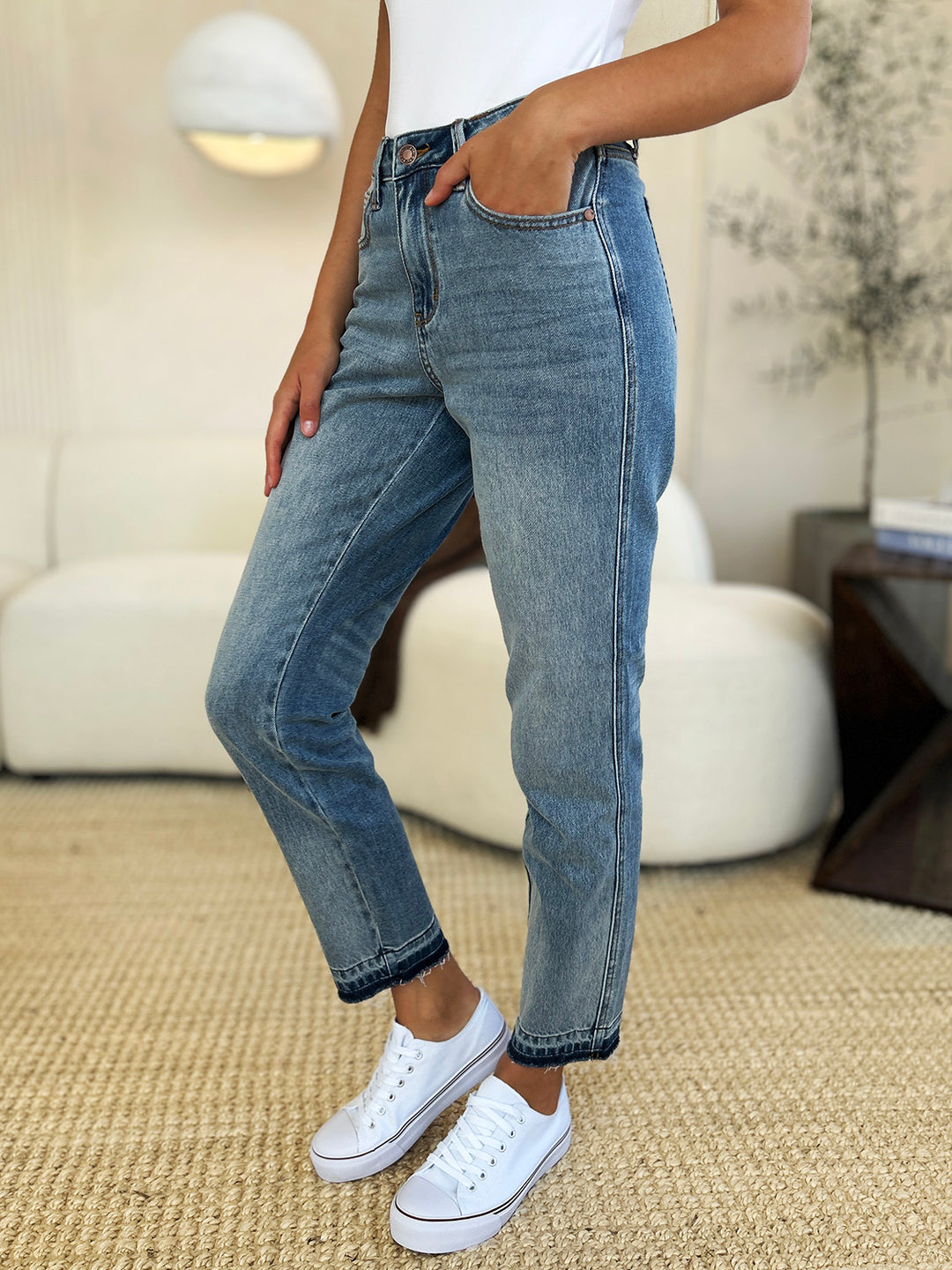 Judy Blue Full Size Mid Rise Rigid Magic Release Hem Jeans-Denim-Inspired by Justeen-Women's Clothing Boutique