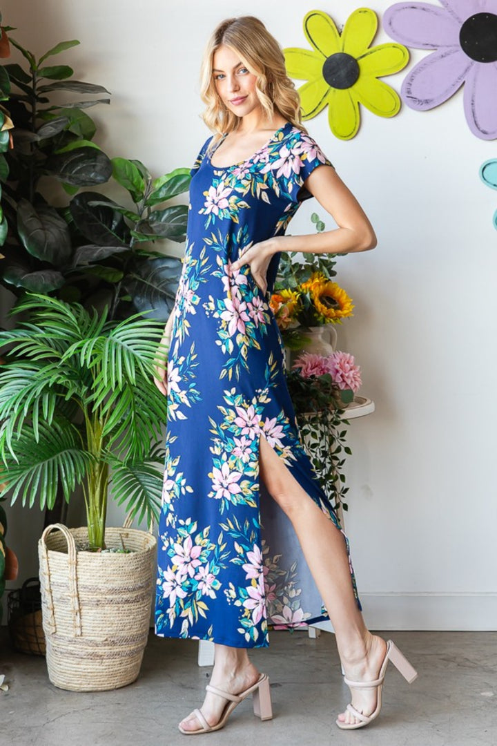 Heimish Full Size Floral Short Sleeve Slit Dress-Dresses-Inspired by Justeen-Women's Clothing Boutique in Chicago, Illinois