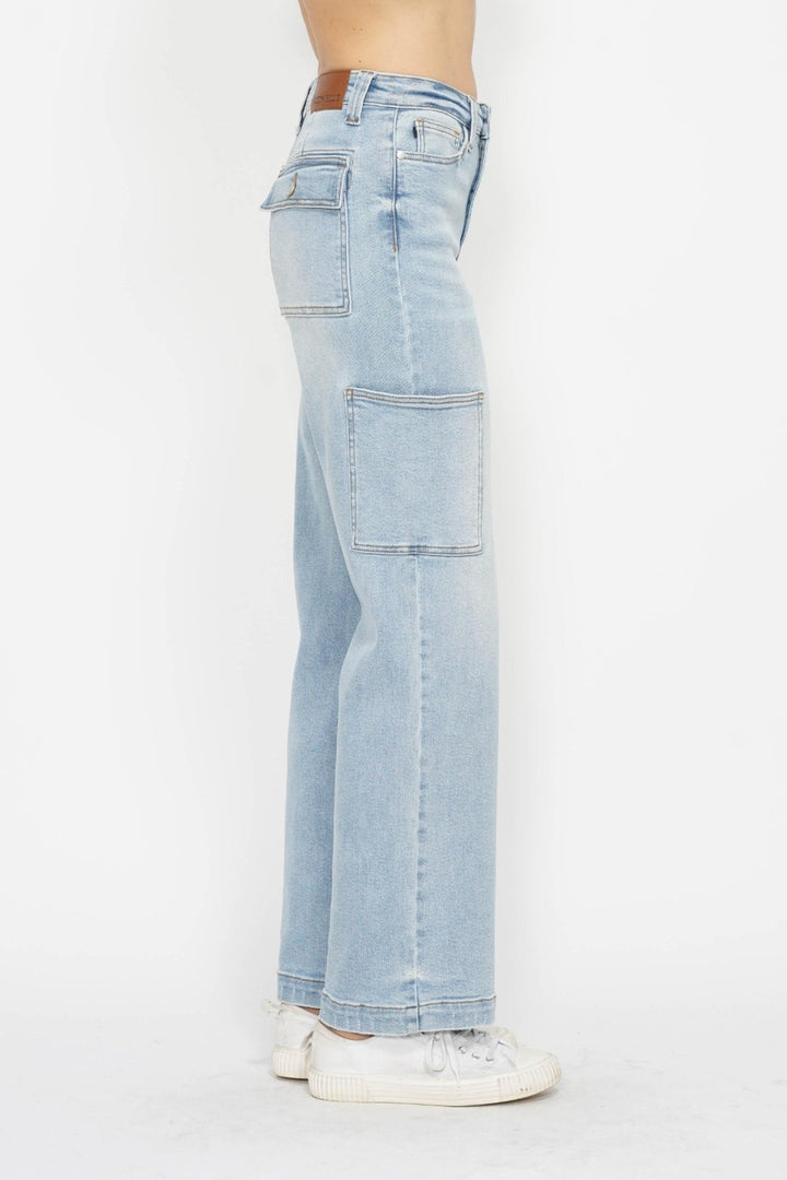 Judy Blue Full Size High Waist Straight Cargo Jeans-Denim-Inspired by Justeen-Women's Clothing Boutique