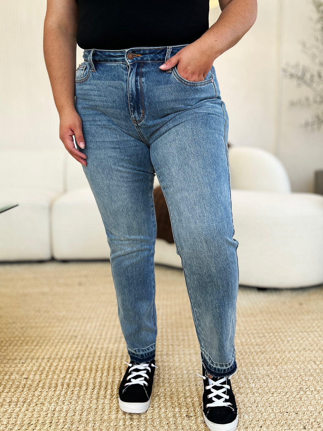 Judy Blue Full Size Mid Rise Rigid Magic Release Hem Jeans-Denim-Inspired by Justeen-Women's Clothing Boutique