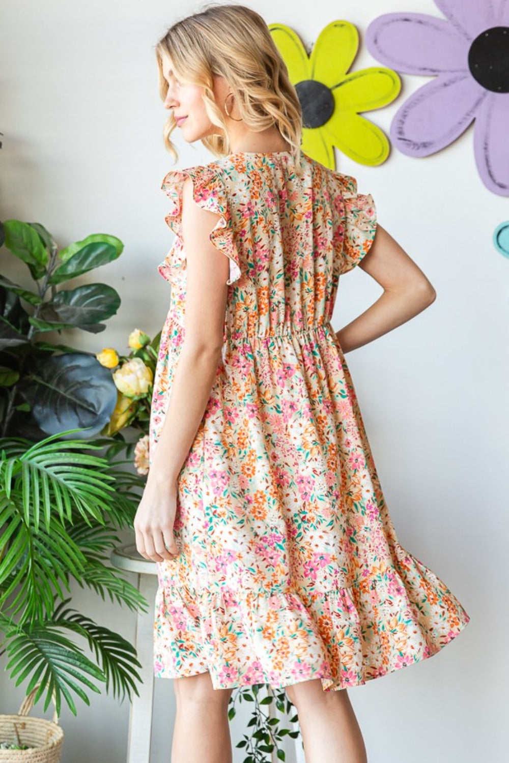 Heimish Full Size Floral Ruffled V-Neck Dress-Dresses-Inspired by Justeen-Women's Clothing Boutique in Chicago, Illinois