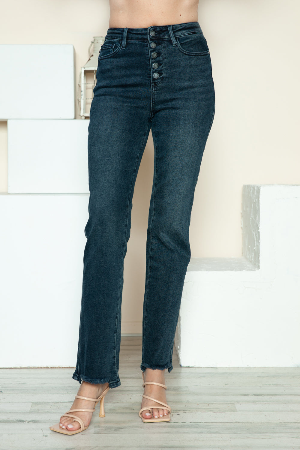 Judy Blue Full Size Button Fly Hem Destroy Straight Jeans-Denim-Inspired by Justeen-Women's Clothing Boutique