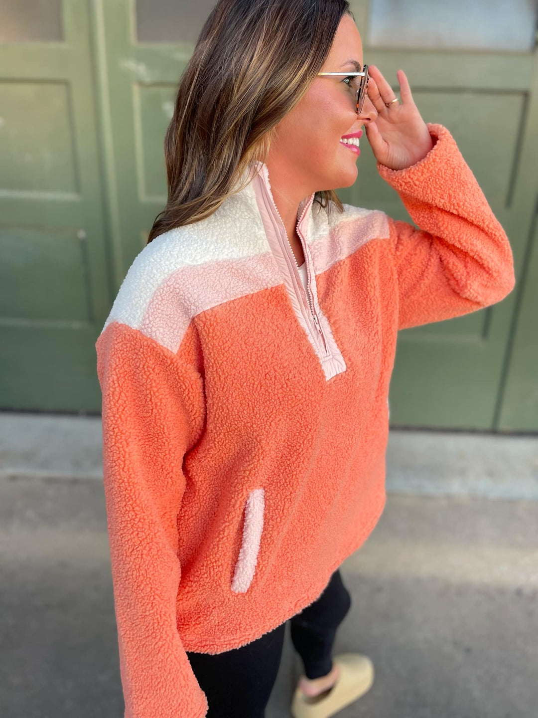 PREORDER: Half Zip Fleece Pullover in Sherbet-Womens-Inspired by Justeen-Women's Clothing Boutique