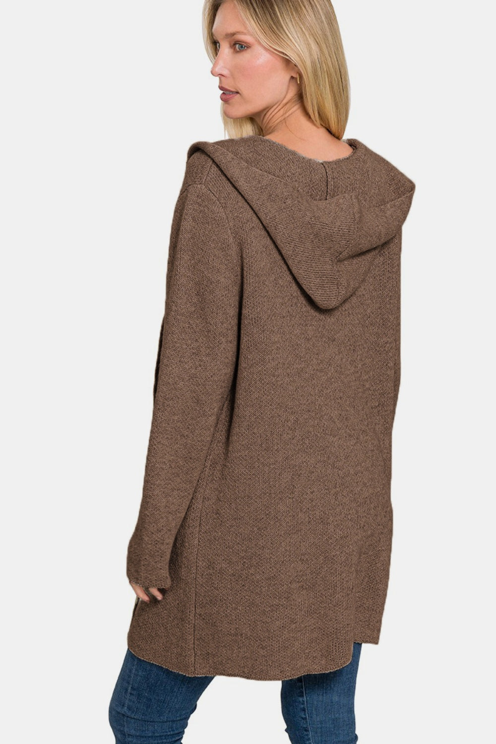 Zenana Hooded Open Front Sweater Cardigan-Cardigans + Kimonos-Inspired by Justeen-Women's Clothing Boutique