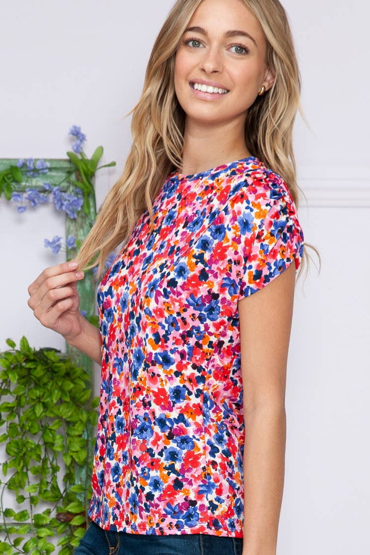 Poppy Floral Short Sleeve Top-Short Sleeve Tops-Inspired by Justeen-Women's Clothing Boutique in Chicago, Illinois