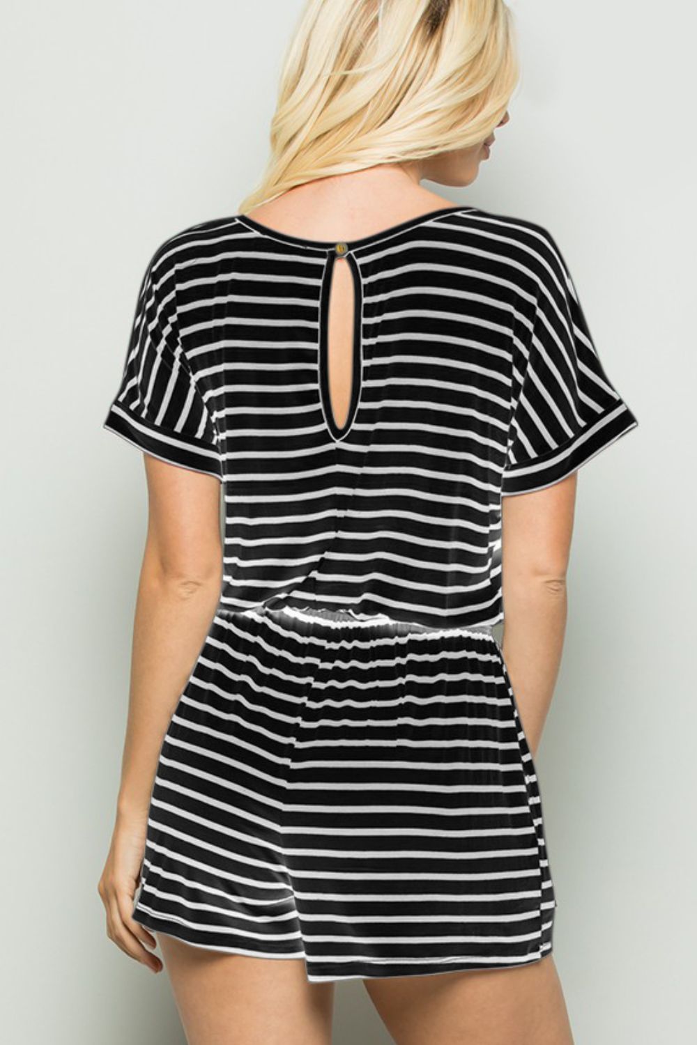 Heimish Full Size Striped Round Neck Short Sleeve Romper-Jumpsuits & Rompers-Inspired by Justeen-Women's Clothing Boutique in Chicago, Illinois