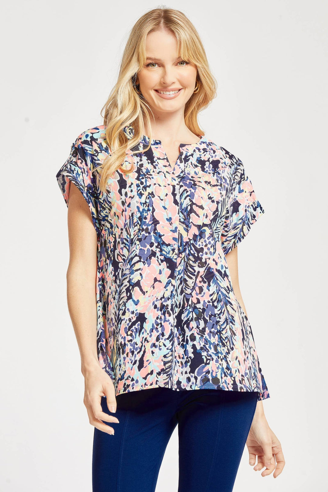 Lindzy Wrinkle Free Dolman Sleeve Top, Navy-Short Sleeve Tops-Inspired by Justeen-Women's Clothing Boutique in Chicago, Illinois