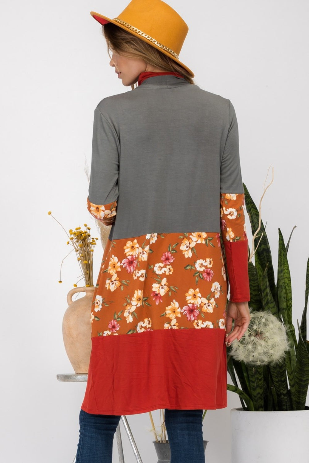 Celeste Full Size Floral Color Block Open Front Cardigan-Cardigans + Kimonos-Inspired by Justeen-Women's Clothing Boutique