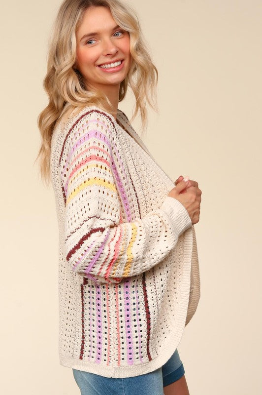 Haptics Full Size Striped Crochet Open Front Cardigan-Cardigans + Kimonos-Inspired by Justeen-Women's Clothing Boutique