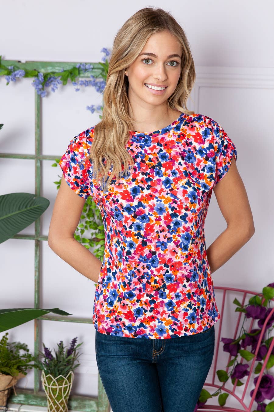 Poppy Floral Short Sleeve Top-Short Sleeve Tops-Inspired by Justeen-Women's Clothing Boutique in Chicago, Illinois