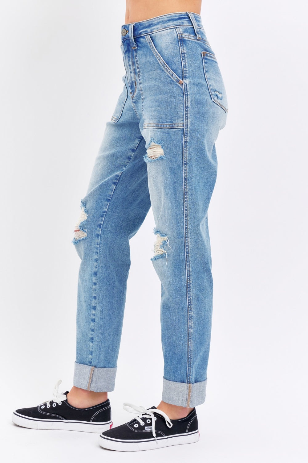 Judy Blue Full Size Distressed Straight Jeans with Patch Pockets-Denim-Inspired by Justeen-Women's Clothing Boutique