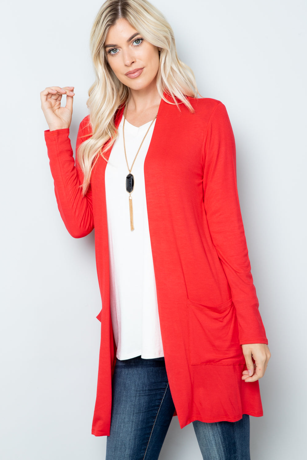 Celeste Full Size Open Front Cardigan with Pockets-Cardigans + Kimonos-Inspired by Justeen-Women's Clothing Boutique