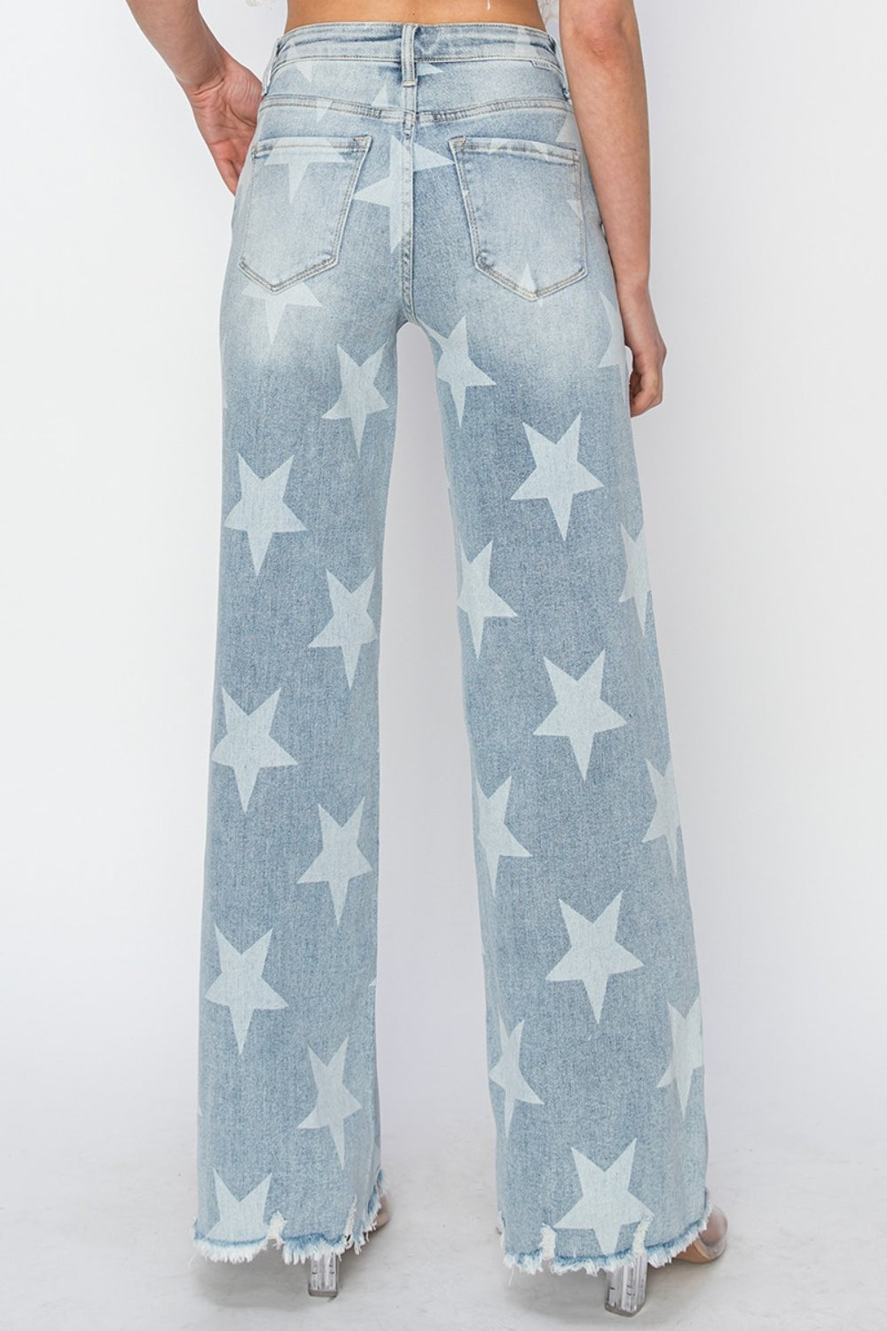 RISEN Full Size Raw Hem Star Wide Leg Jeans-Denim-Inspired by Justeen-Women's Clothing Boutique in Chicago, Illinois
