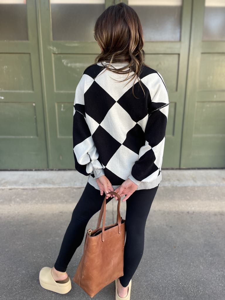 PREORDER: Contrast Trim Cardigan in Black Checkers-Womens-Inspired by Justeen-Women's Clothing Boutique