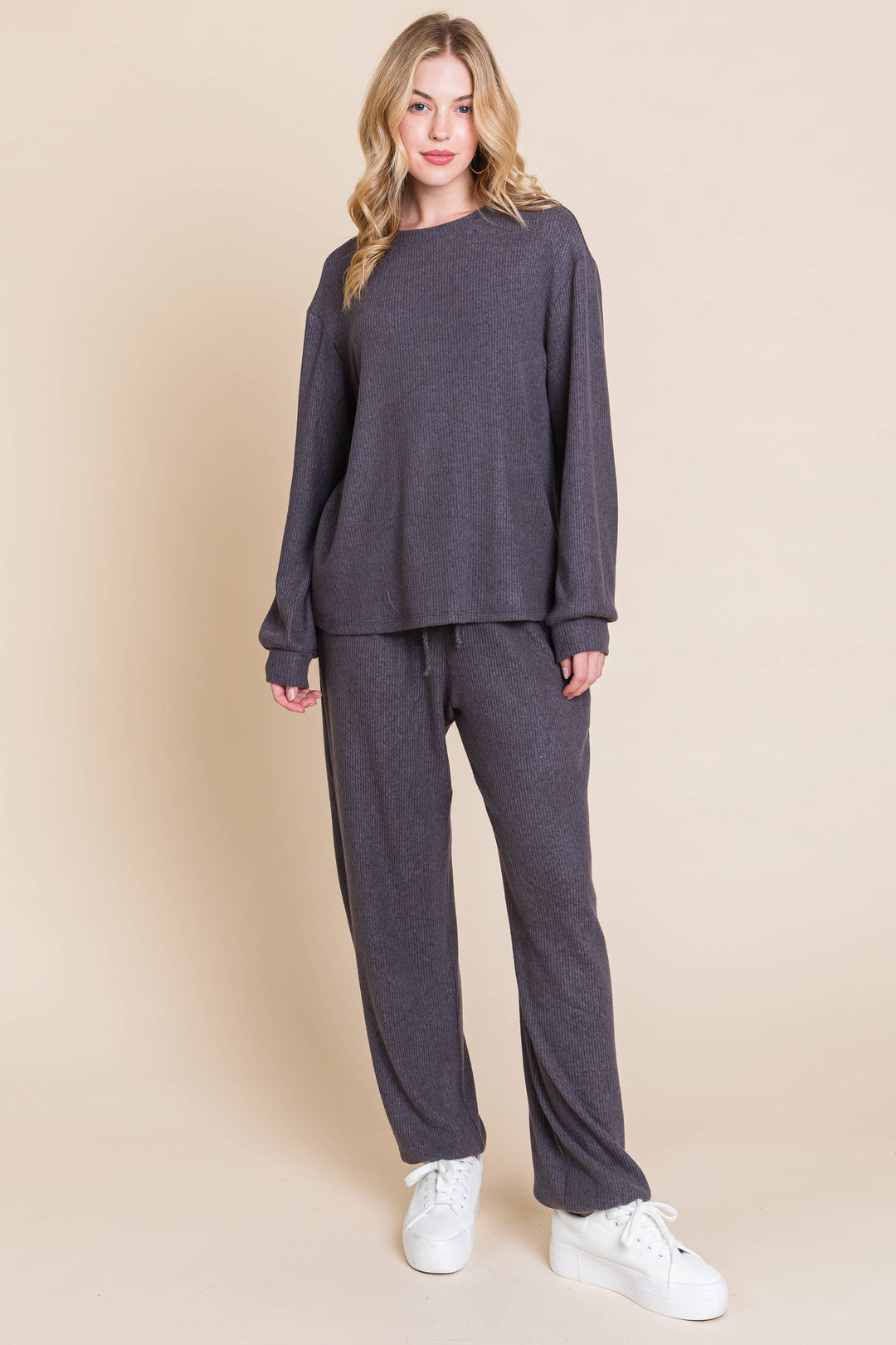 Danni Ribbed Hacci Casual Loungewear Set-Sweaters/Sweatshirts-Inspired by Justeen-Women's Clothing Boutique in Chicago, Illinois