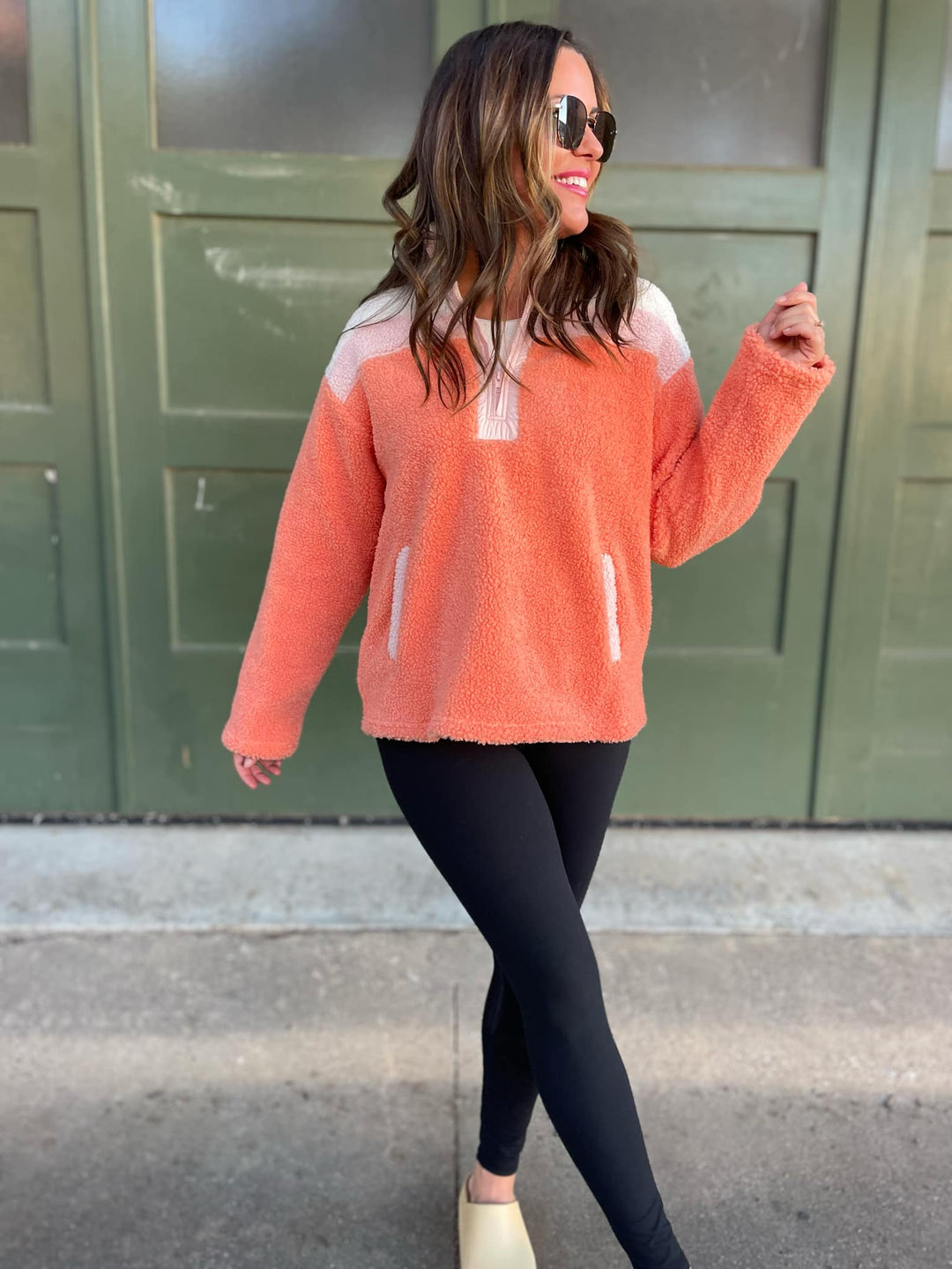 PREORDER: Half Zip Fleece Pullover in Sherbet-Womens-Inspired by Justeen-Women's Clothing Boutique