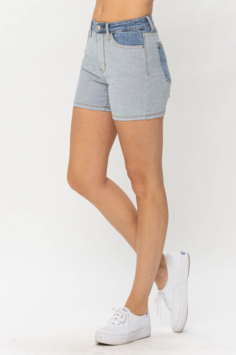 Judy Blue Full Size Color Block Denim Shorts-Denim-Inspired by Justeen-Women's Clothing Boutique in Chicago, Illinois