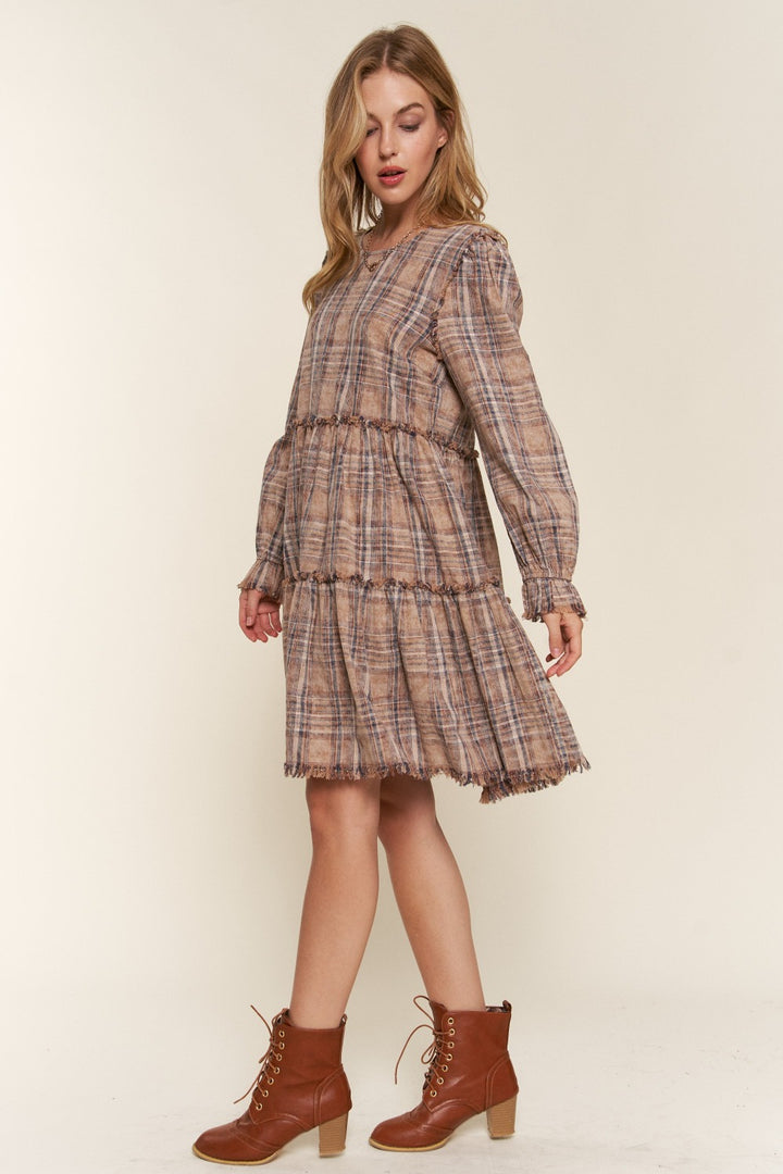 And The Why Full Size Washed Frayed Tiered Plaid Dress-Dresses-Inspired by Justeen-Women's Clothing Boutique