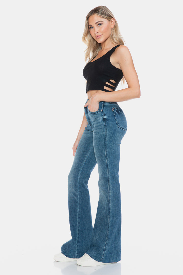 Judy Blue Full Size Tummy Control Cut Hem Flare Jeans-Denim-Inspired by Justeen-Women's Clothing Boutique