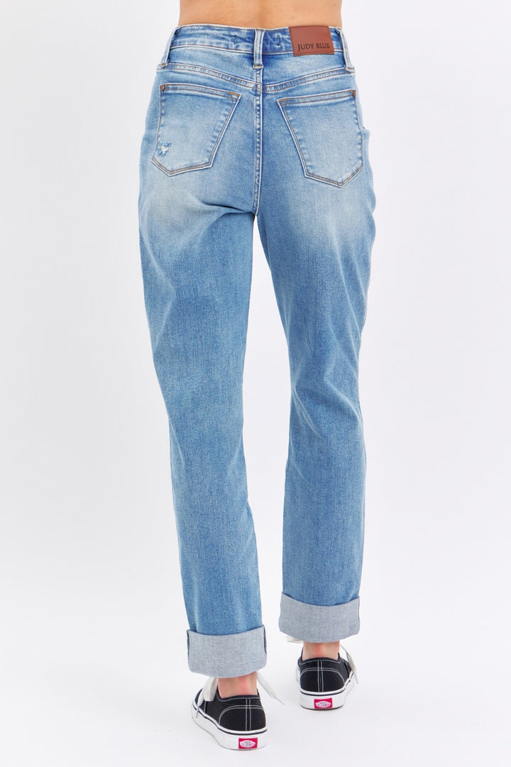 Judy Blue Full Size Distressed Straight Jeans with Patch Pockets-Denim-Inspired by Justeen-Women's Clothing Boutique