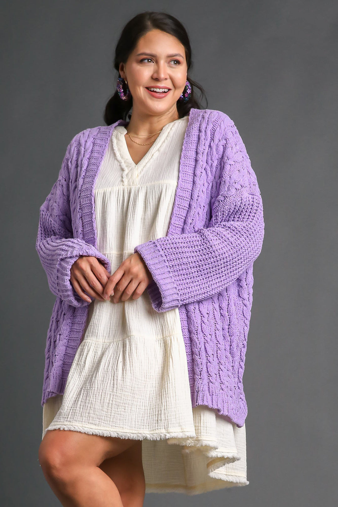 Umgee Full Size Cable Knit Open Front Long Sleeve Cardigan-Cardigans + Kimonos-Inspired by Justeen-Women's Clothing Boutique